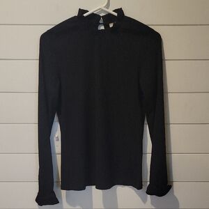 LISTICLE RIBBED KNIT LONG SLEEVE TOP  MEDIUM  BLACK